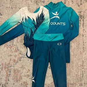 Gymnastics counts leotard with matching warmup pants and jacket